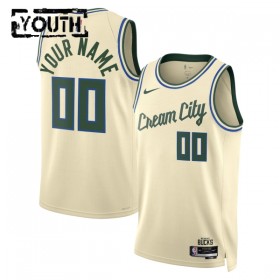 Maillot Basket Enfant Milwaukee Bucks Personnalisé 2025-26 Nike City Edition Blanc Swingman